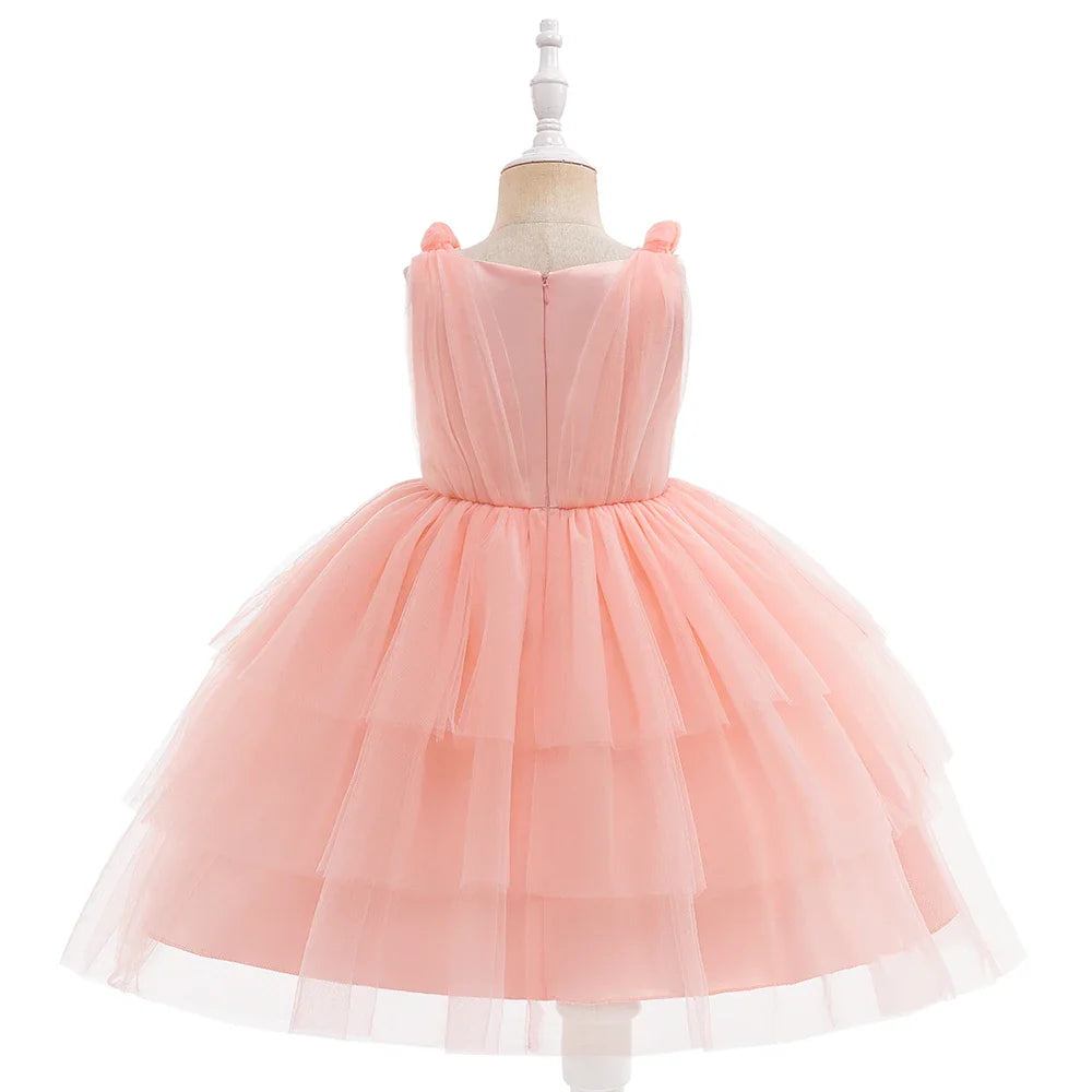 Summer Bow Bridemaid Party Girls Dresses Elegant Tulle Birthday Wedding Princess Dress for Girl New Years Prom Christmas Costume