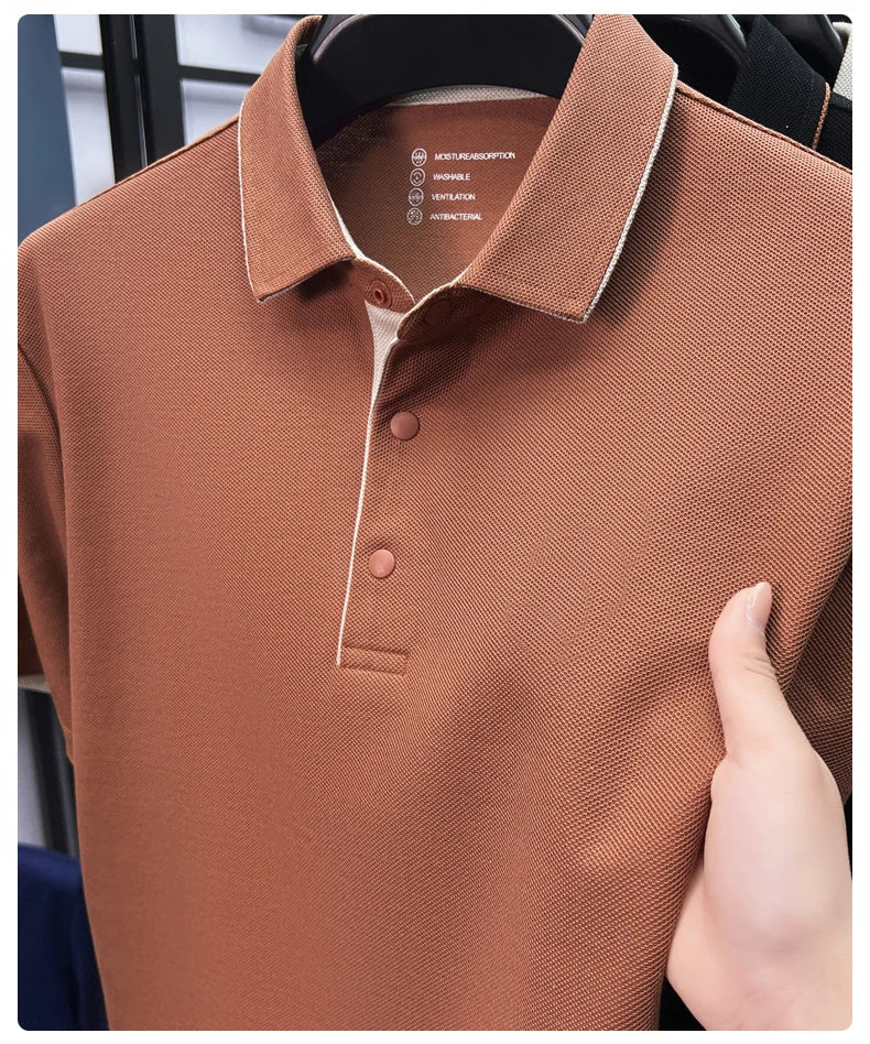 High quality 100% cotton solid color short sleeve polo shirt unique button men summer breathable comfort texture lapel T-shirt