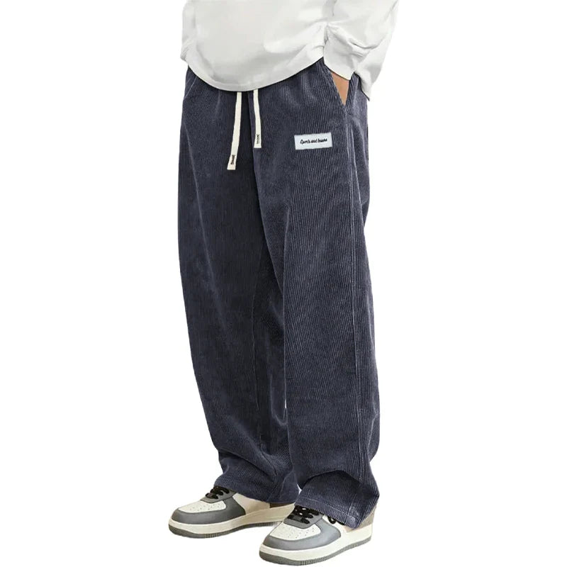 New Mens Corduroy Casual Pants Fashion Loose Fit Baggy Pants Straight Sweatpants Elastic Waist Drawstring Outdoor Streetwear