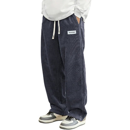 New Mens Corduroy Casual Pants Fashion Loose Fit Baggy Pants Straight Sweatpants Elastic Waist Drawstring Outdoor Streetwear