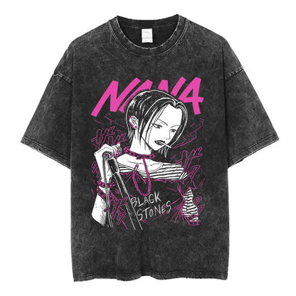 Nana Osaki Japanese Anime Vintage Washed T-shirt Men's Women Clothing Harajuku Short Sleeve T-shirts 100% Cotton Casual T Shirts