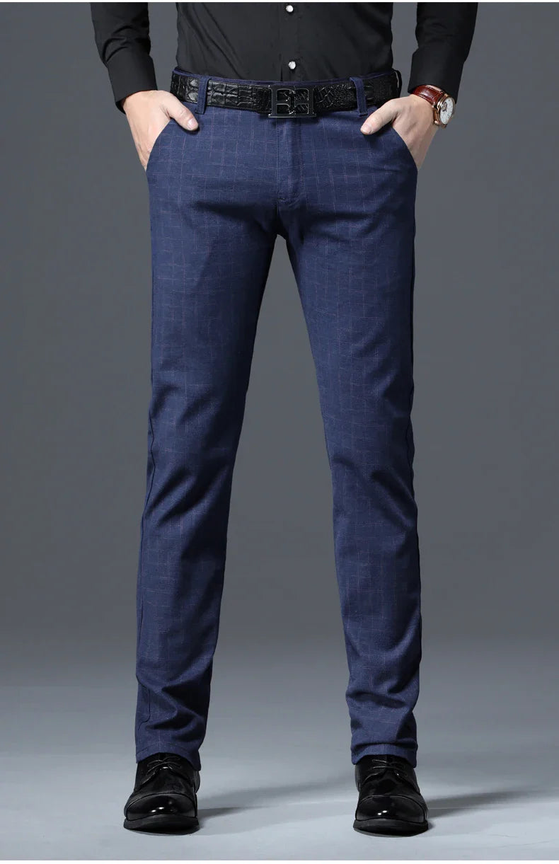 Men's Autumn New Classic Business Suit Pants Black Blue Fashionable Stretch Straight Slim Casual Trousers Brand Clothing Male