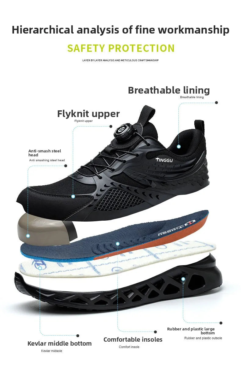 Men's Summer Mesh Labor Protection Shoes Anti-Smashing Wear-Resistant Outdoor Construction Site Protection Work Shoes Anti-Pierc