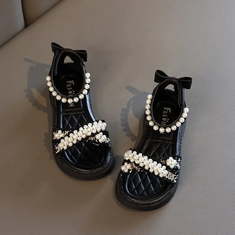 Children's Sandals Summer Girls Princess Causal Bowtie Roman Sandals Fashion Sweet Kid Party Non-slip Open-toe Sandals Hook Loop