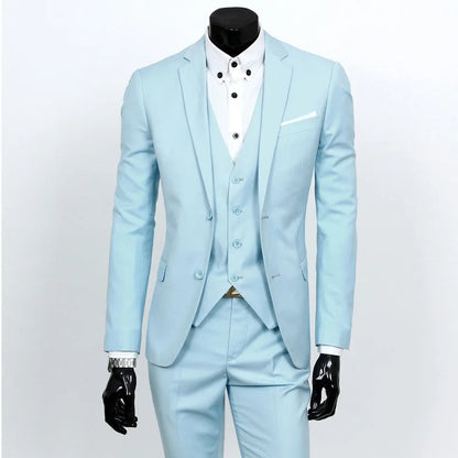 Groom Suit Men Three Piece Set British Style Slim Fit Wedding Suit Business Casual Summer