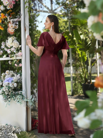 Empire Evening Dresses Cross V-Neck Tulle Short Sleeve Sashes Wedding Dress Sexy Backless Women's Formal Party Gowns