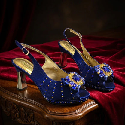 Brown Rhinestone Peep-Toe High Heel Sandals and Bag Set for Women –Elegant Italian Party Shoes Perfect for Wedding