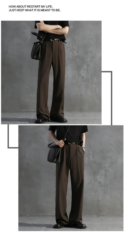 White Luxury Draped Suit Pants Men Fashion Dress Pants Korean Loose Straight Casual Pants Mens Office Formal Trousers Male S-3XL