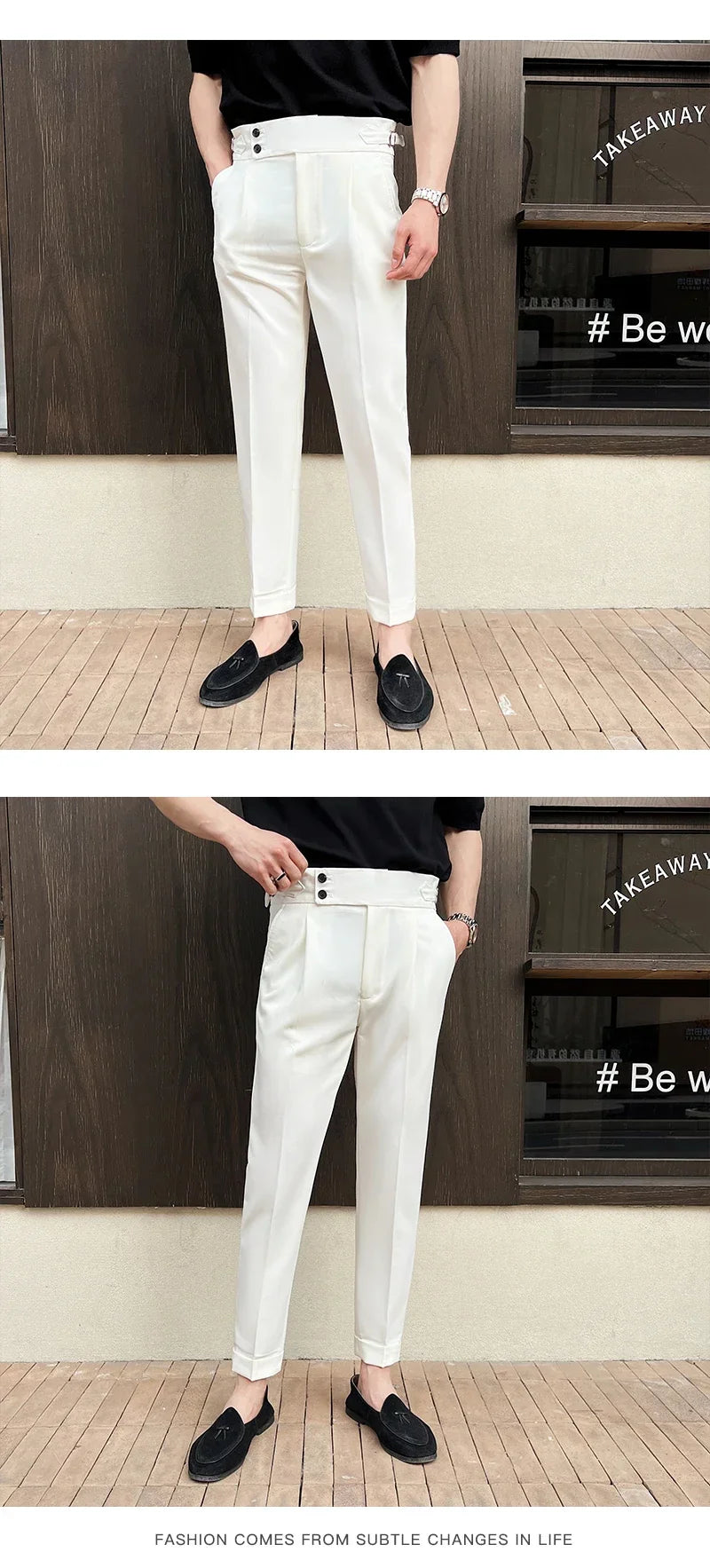 Men's Naples High-waisted Trousers, Casual Trousers Slim Small Foot Cropped Trousers.2024 Solid Color Formal Trousers.29-38