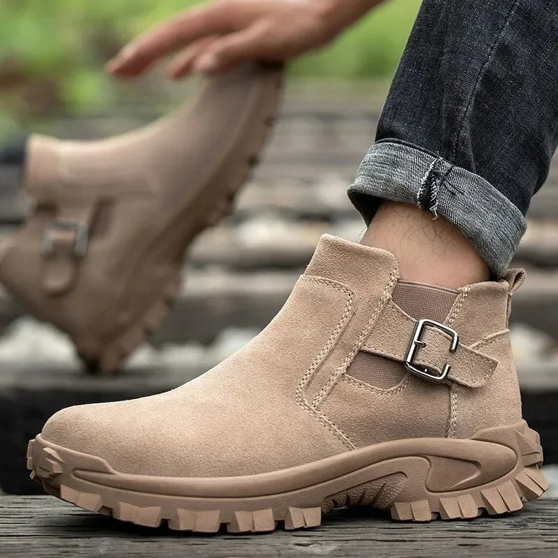 Cowhide and Suede Work Shoes  Outdoor Anti Smashing Safety Desert Boots Chelsea Men's Fashionable Steel Toe Cover Safety Boots