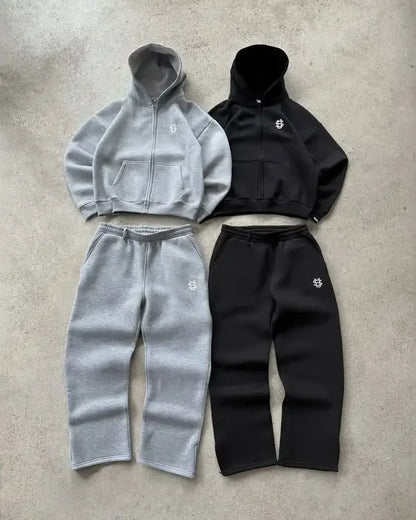 Embroidered casual zipper hoodie sweatpants two-piece set Y2K clothing men's hip-hop oversized sweatpants casual pants