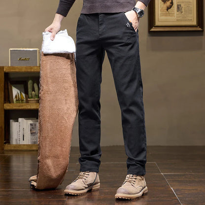 Fleece Men's Casual Pants 2025 Winter New Soft Fashion Business Velvet Slim Trousers Stretch Thick Classic Plush Male Pants