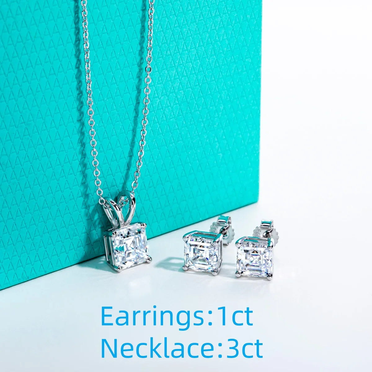 2-5ct Asscher Moissanite Necklace 0.5-3ct Earrings 925 Sterling Silver 18k Gold Plated Wedding Jewelry Set for Woman