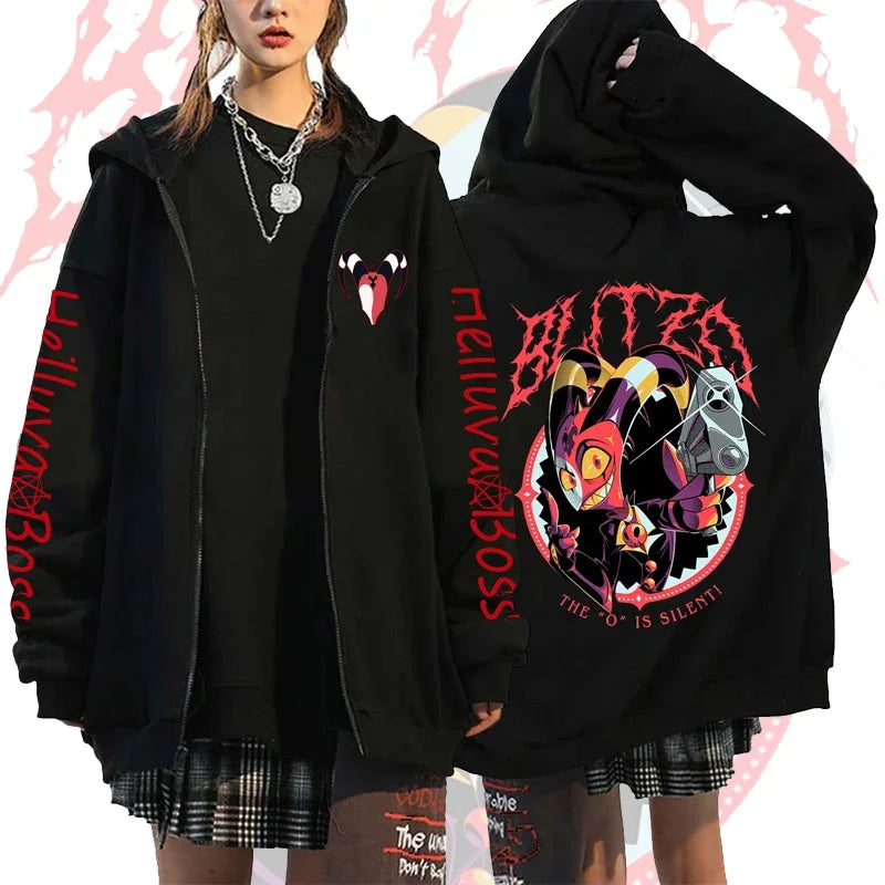 Print Hooded Zipper Men Women Casual Fashion Fall Winter Warm Vintage Long Sleeve Tops Fleece Zip-Up Sweatshirts