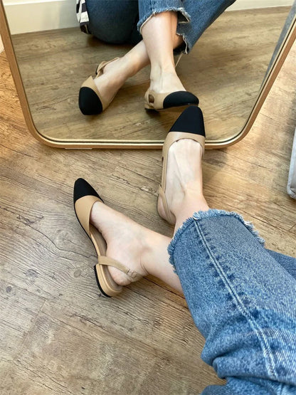Meotina Low Heels Real Leather Slingbacks Shoes Women Square Toe Pumps Thick Heel Shoes Brand Design Lady Footwear 2023 Size 40