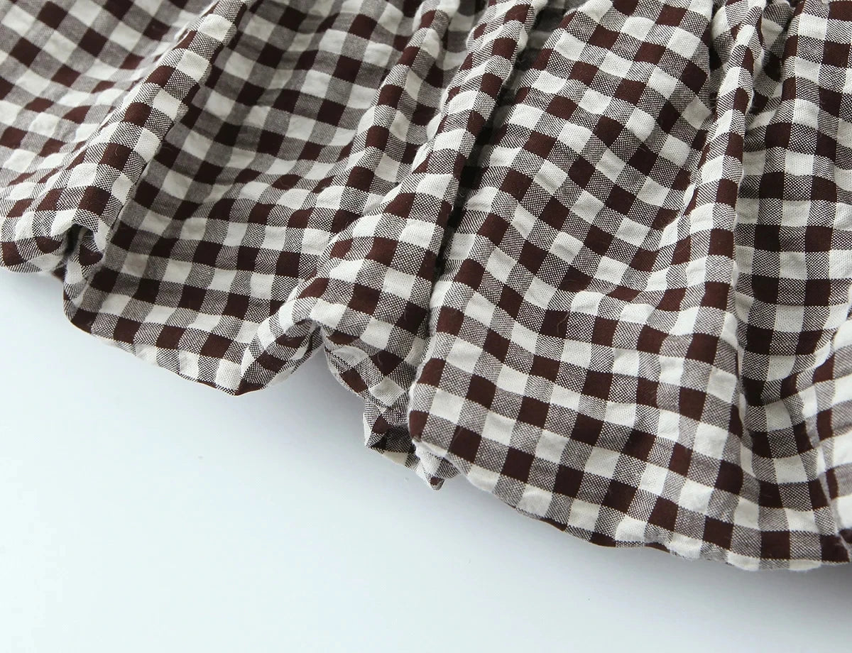 Casual Chic Women Tops Plaid V-Neck Sleeveless Bow Folds Short Tops Fashion 2026 Spring Summer Holiday Female Y2K Tops
