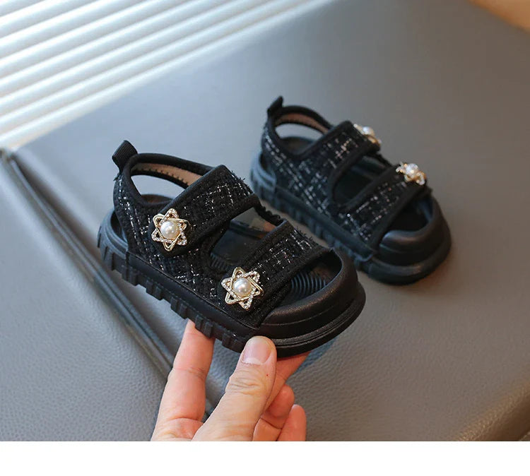 2025 Summer New Children Sandals Girls Elegant Princess Style Sandals Baby Anti-kick Foot Protection Sandals