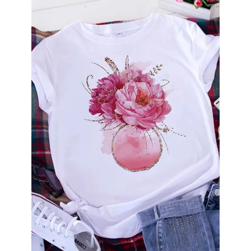 American Retro Letters Love White T-shirt Women Short Sleeve Round Neck Loose Large Size Casual Top Oversized