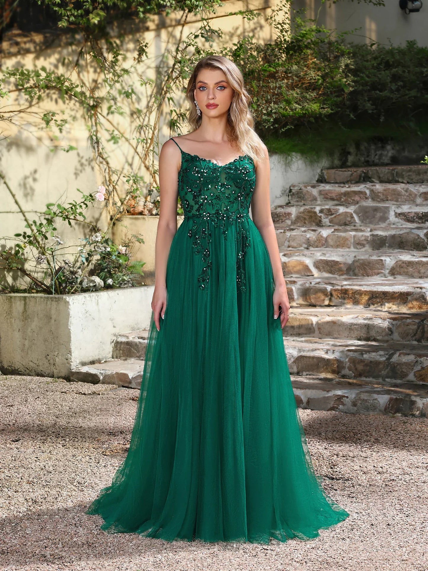 Shiny Appliques A Line Evening Dresses Elegant Fish Bone Beaded Illusion Spaghetti Straps Prom Gown Formal Party Vestido De Gala