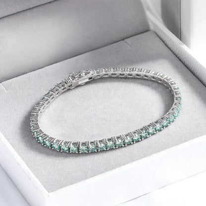 3/4mm GRA Certified Full Green Moissanite Tennis Bracelet for Women 18K Plated Lab Diamond 925 Silver Bracelet Men