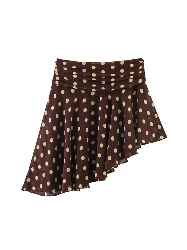 Women Mini Skirts 2026 Fashion Summer Polka dot Side Zipper Asymmetry Pleated Female Elegant Street Skirt Clothes