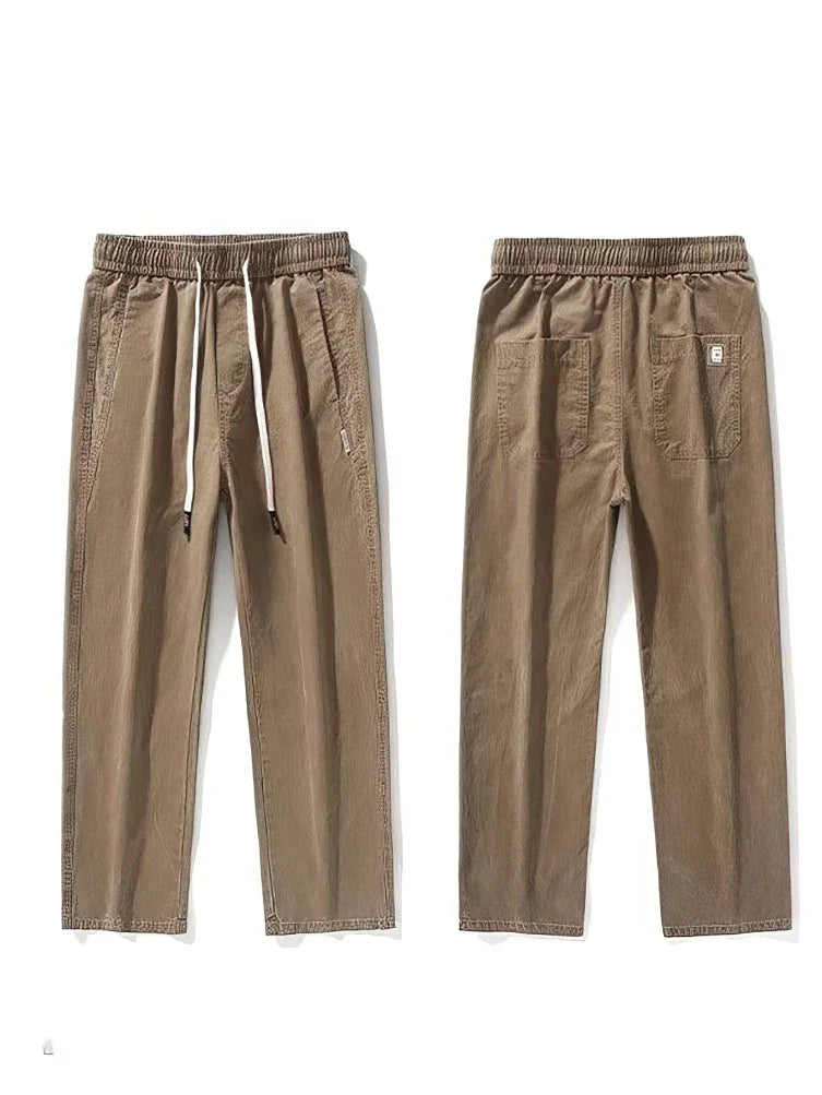 Straight Casual Cargo Pants Men Wide Leg Brown Long Cargo Business Work Trousers Drawstring Baggy Sweatpants Male