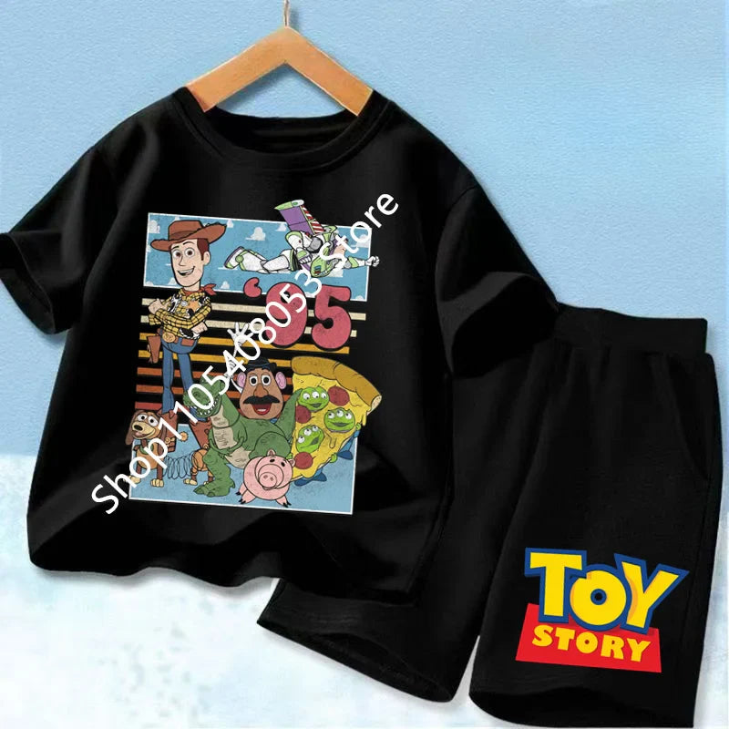 2026 Cute Toy Story Birthday Boy T-Shirt Set, Adorable Woody and Buzz Lightyear Design for Kids' Birthday Outfits