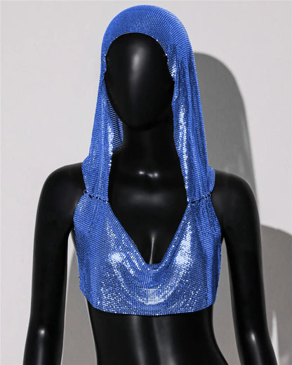 Y2K Streetwear Metal Sequins Women Tank Top Punk Goth Hip Hop Bandana Head Wraps Vest Rave Festival Women Tops Tee For Nightclub