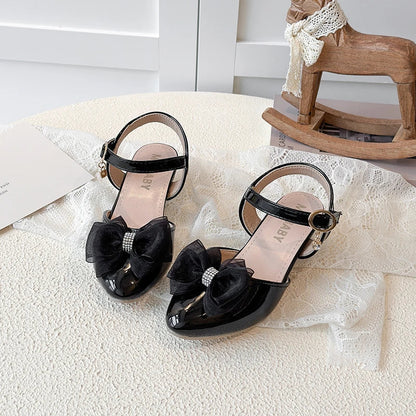 Girls Sandals Fashion Bow Girls High Heels Pink Kid Non-slip Princess Performance Shoes 3-18 Years Old Children's Leather Shoes