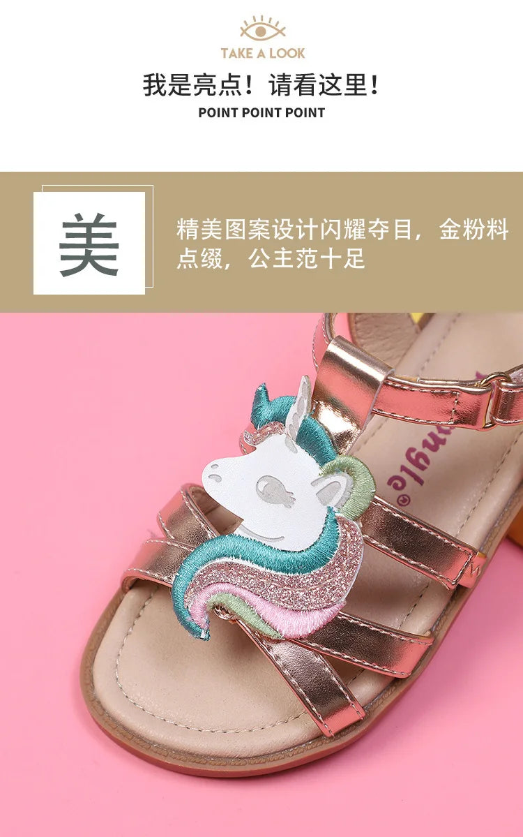 Unicorn Cartoon Girls Sandals High Quality Kids Open-toed Sandals For Girl 2025 Summer Children Beach Swim Shoes Size 25-32