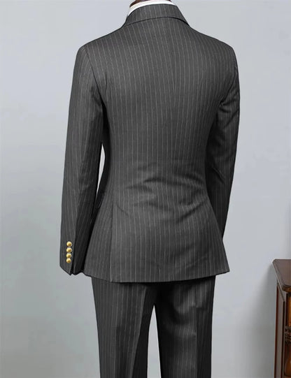 Men's 2 Piece Striped Suit Set Golden Double Breasted Lapel Jacket Elastic Pants Wedding Party Prom Dinner Travel 2026 New