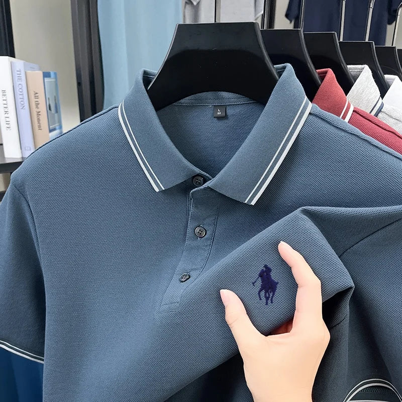 100% pure cotton men's short sleeved summer new golf casual polo shirt high-end brand designer pony embroidery design Tshirt top