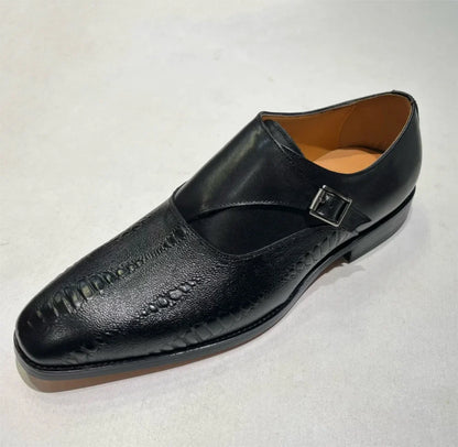 Luxury Men's Loafers Genuine Leather Men's Slip on Wedding Party Formal Shoes Metal Buckle Round Toe Men's Dress Shoes