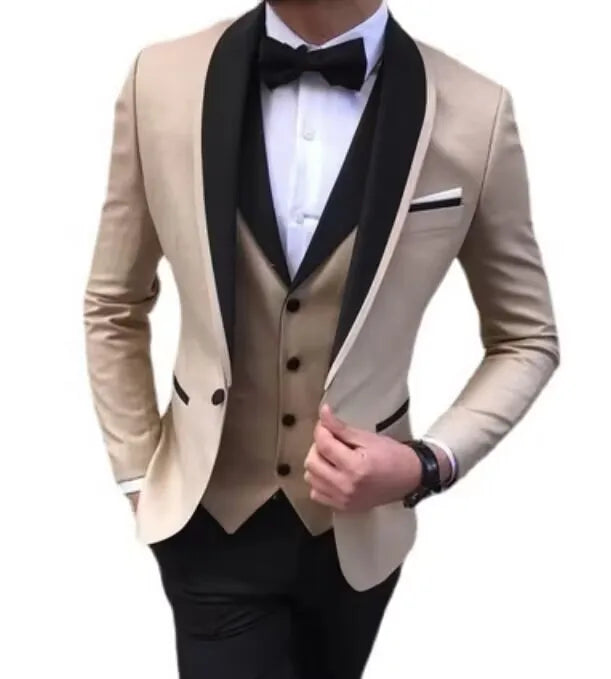 Latest Solid Casual Men's Suit Slim Fit Blazer Male Groom Tuxedos Wedding Business Party Suits 3 Pieces Sets(Jacket+Vest+Pants)