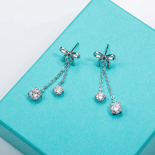 3cttw D Color Moissanite Diamond Bow Drop Earrings 925 Sterling Silver Stud Earrings Charm Jewelry Wholesale