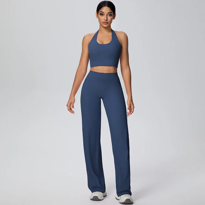 2PCS Woman Backless Hanging Neck Bra and Pants Yoga Set Summer Breathable Gym Sports Running Workout Top Hot Sales Yoga Set