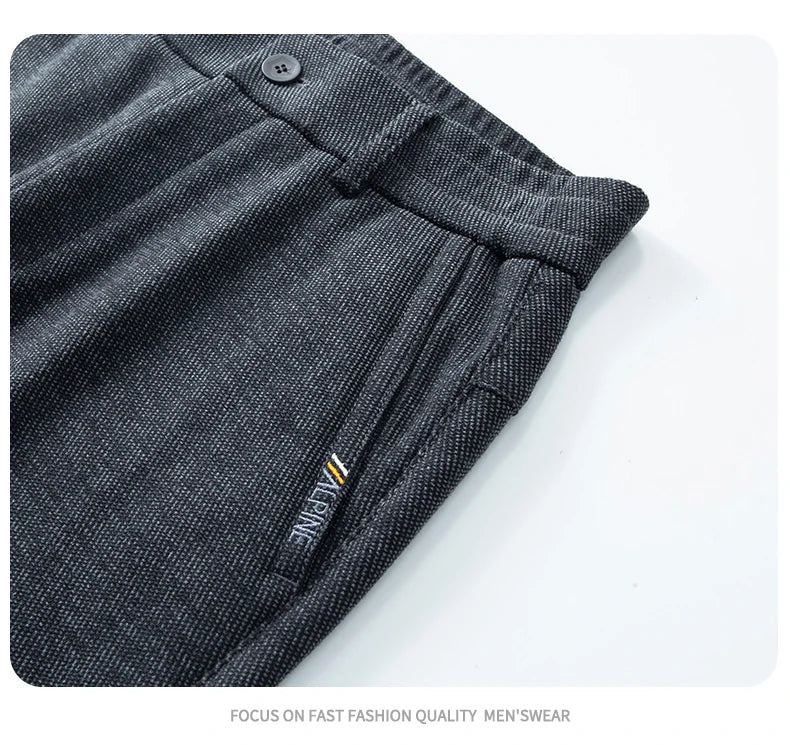 Men's Winter Casual Pants Thick Fleece Warm Elastic Waist Straight Slim Trousers Light Business Comfort Daily Wear Thermal Pants