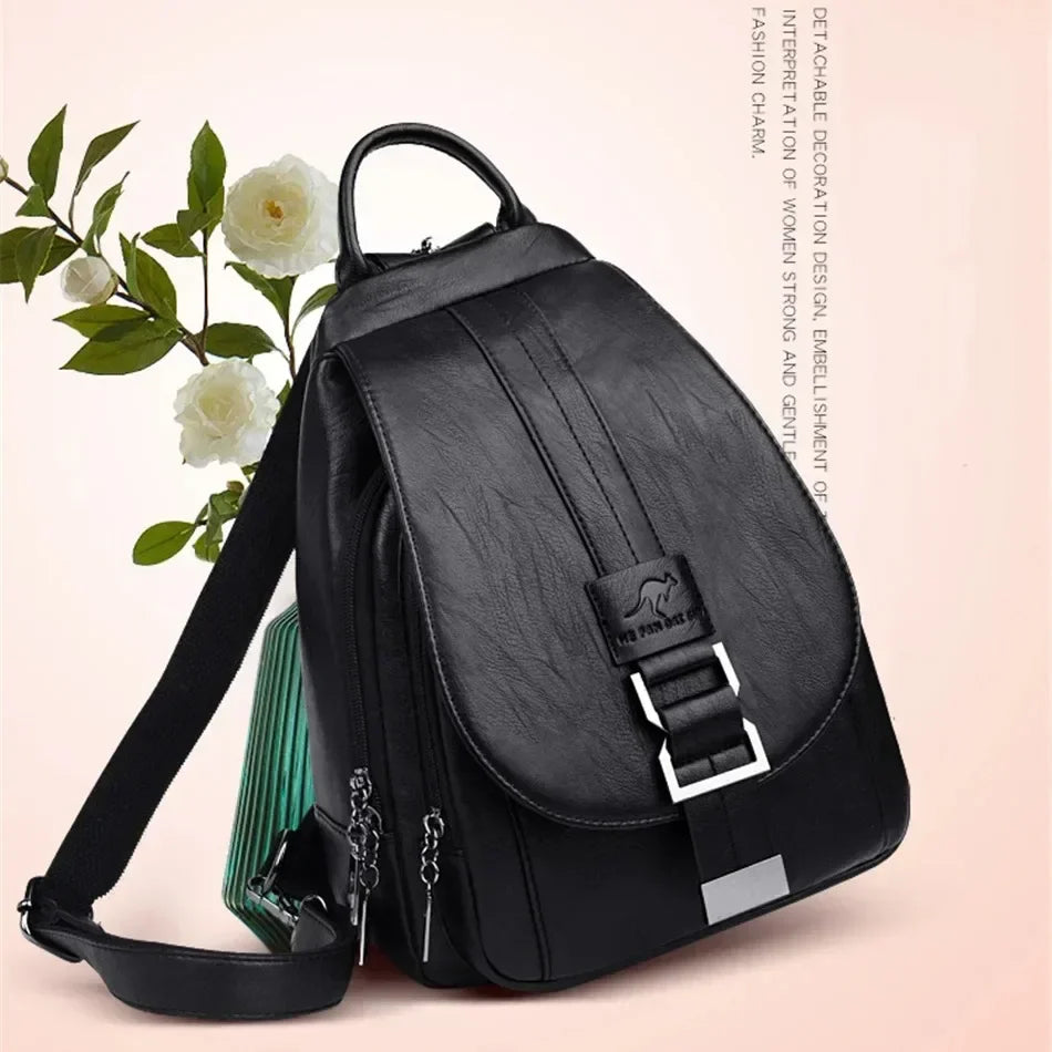 Multifunctional Women Leather Backpacks Casual Backpack For Teenager Girls School Chest Bag Travel Bagpack Ladies Sac Back Pack