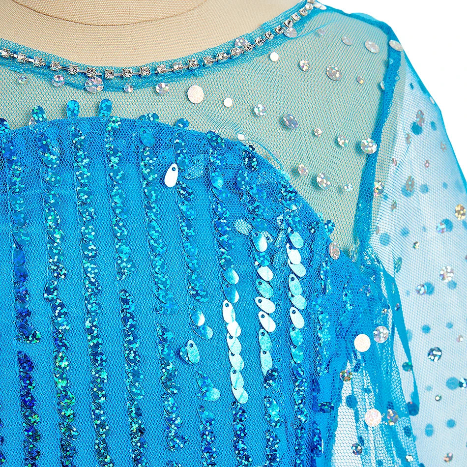 Children Elsa Cosplay Little Girls Princess Carnival Birthday Sequin Dress Kids Cinderella Performance Blue White Rose Red Dress