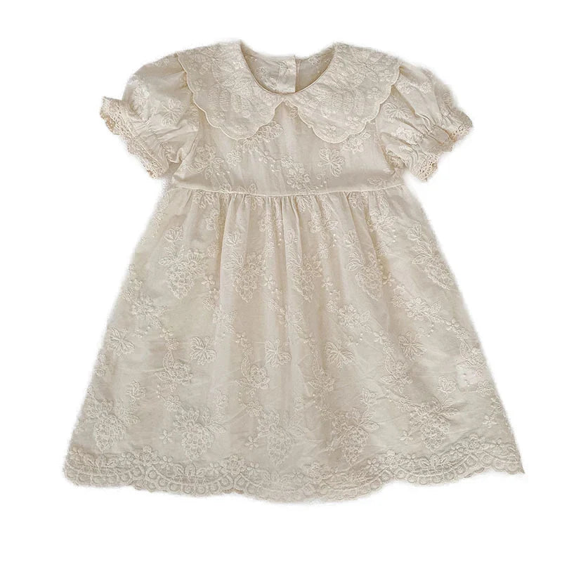 2026 Summer New Pure Cotton Embroidered Floral Short Sleeved Girl's Dress 2-6Yrs Versatile Adorable Korean Style Dress