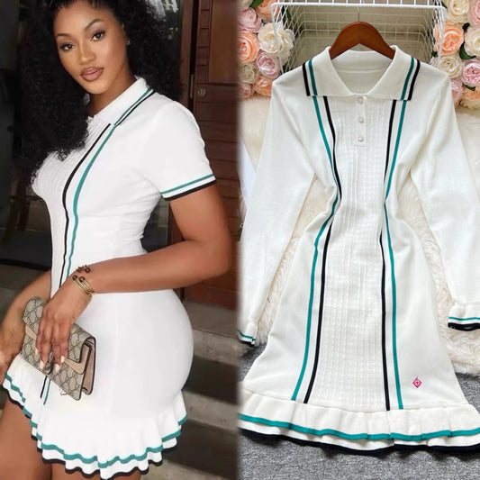 Fashion Women Knitted Mini Dress Ins Hot Sexy Package Hips Ruffled Party Dress Streetwear Lady Outfits Vestidos