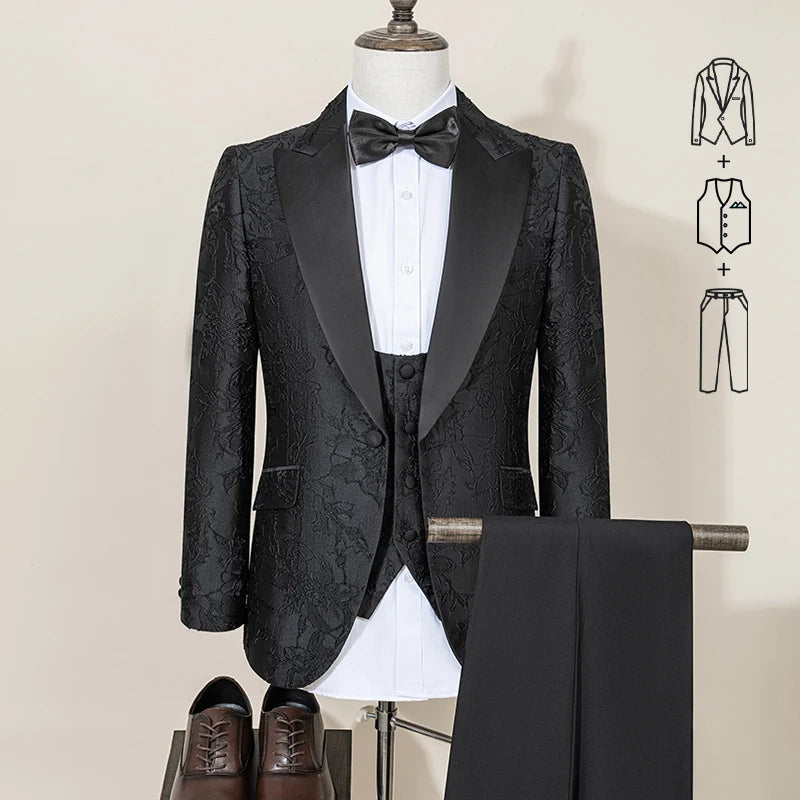 High Quality white party outfit for man luxury Retro carving Slim Fit Tuxedo Prom Suit Fashion Male Groom Wedding