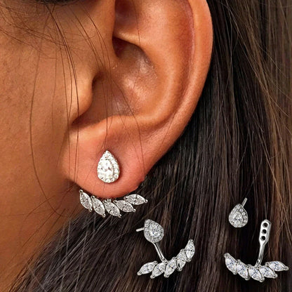 Marquise/Pear Cur Full Moissanite Stud Earrings with Certificate S925 Silver Detachable Jackets Earcuff Drop Earring for Women