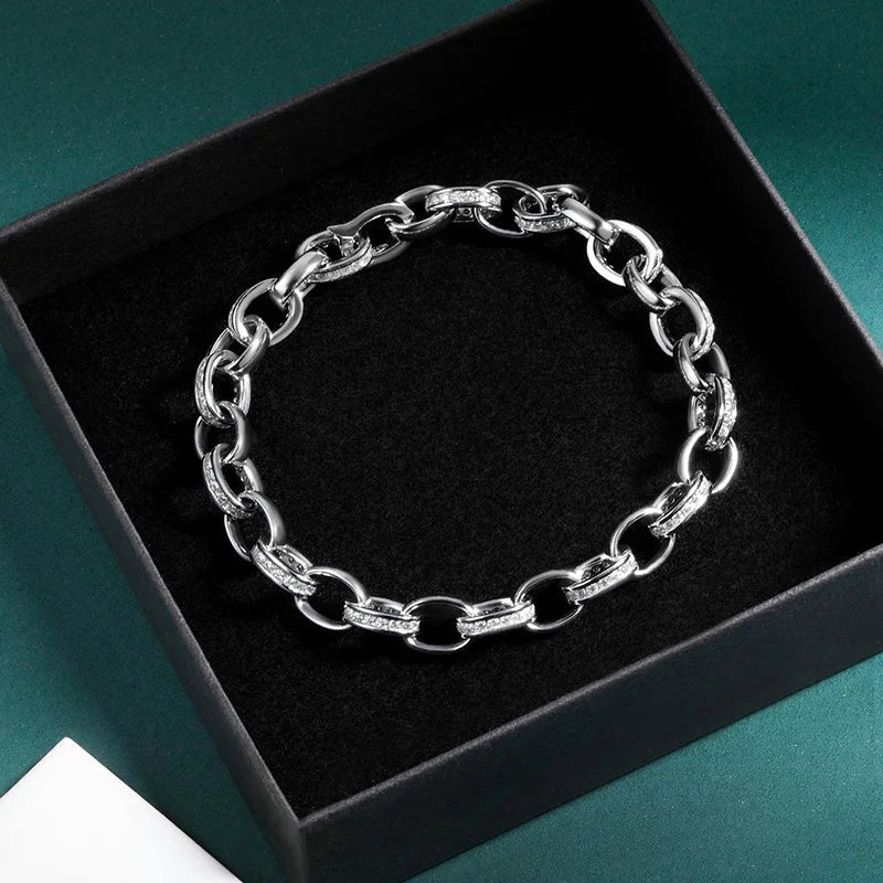Full Moissanite Diamond Hook Link Chain Bracelet 1.2mm D Color For Woman Man S925 GRA Certified Couple Bracelets Bangle