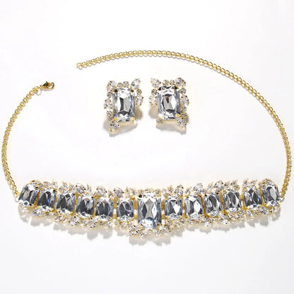 Bride Crystal Necklace Earrings Set Bridesmaid Wedding Jewellry Two Pieces Choker Necklace Prom Costume Jewelry Sets