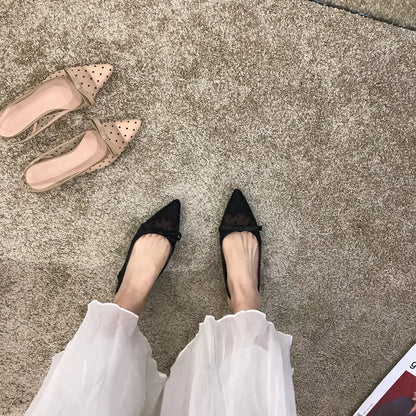 Sandals Women Flat Baotou  Mesh Breathable Bow-knot Sandalias Fashion Summer Low Heels Pointed Shoes Female