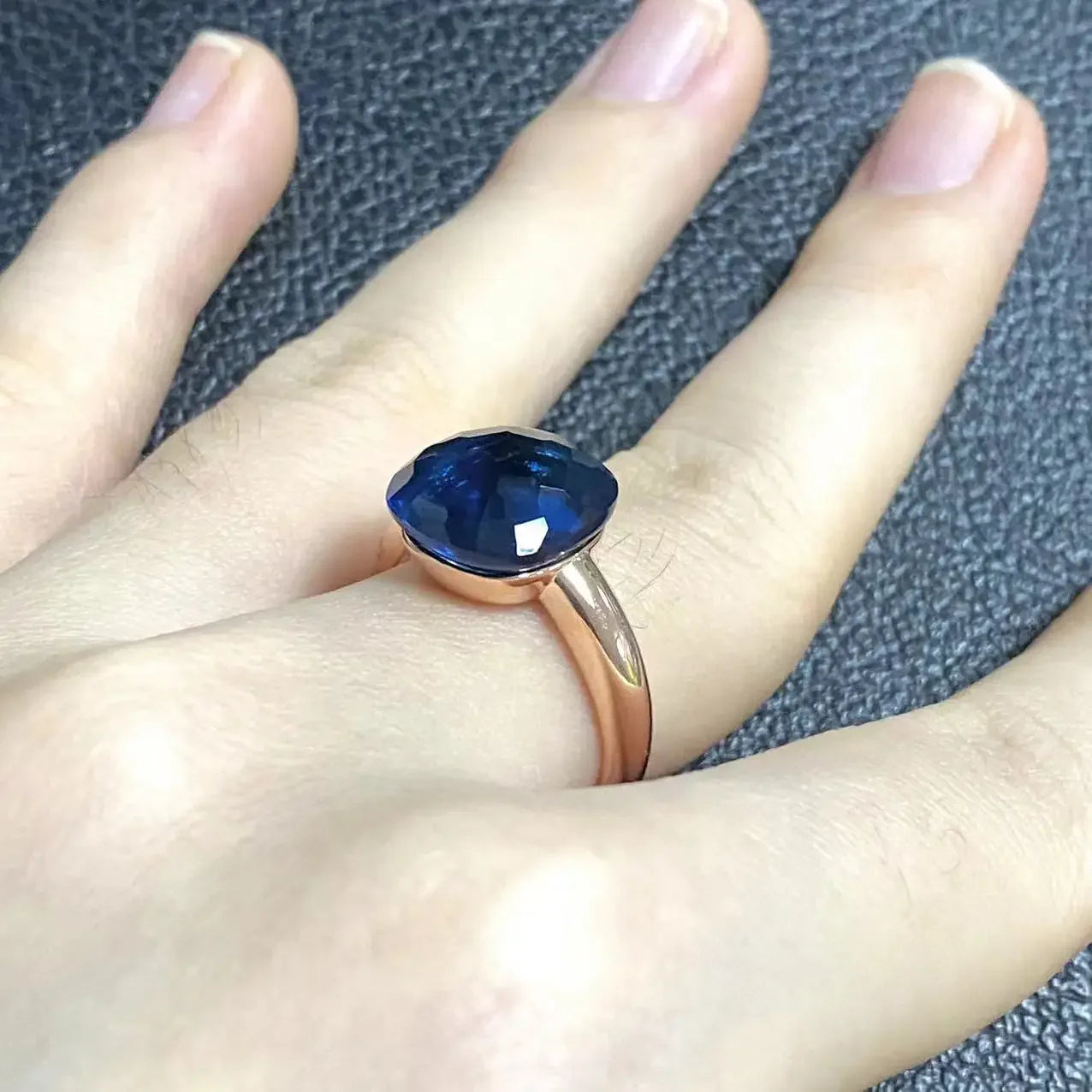 Trendy 12.6mm Flat Rose Gold Ring 35 Candy Colors Green Amethyst Turquoise Crystal Jewelry Gift for Women