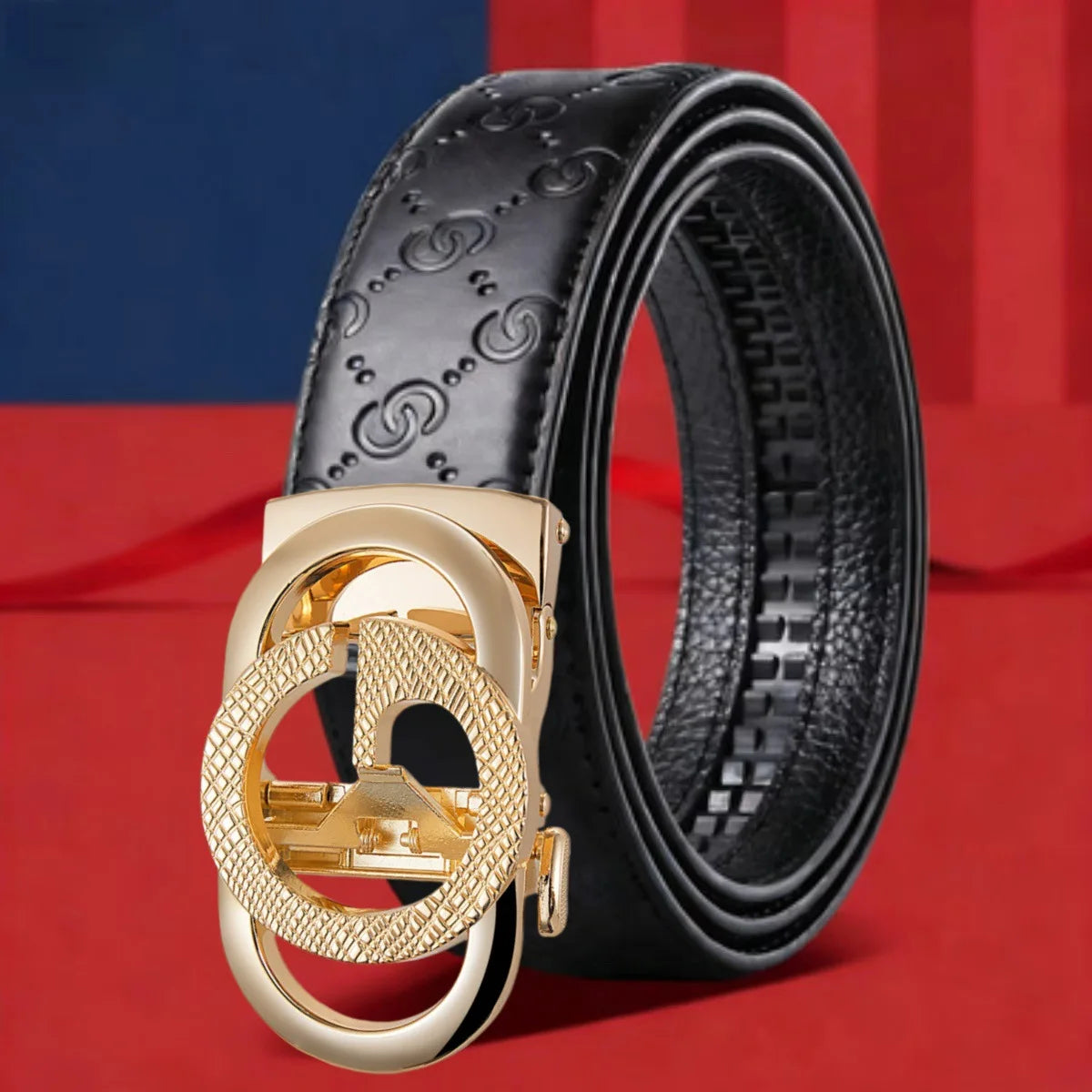 Cross-Border Men's Automatic Buckle Checkered Top Layer Cowhide Belt Business Casual Versatile Letter Waist Belt Wholesale
