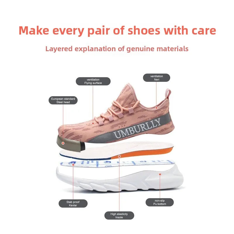 Women's Labor Protection Shoes Anti-Smashing Anti-Piercing Lightweight Breathable Durable Comfortable Work Shoes