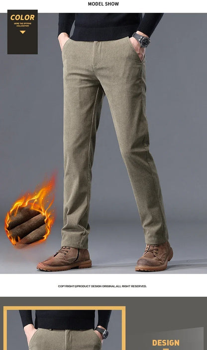 Thick Stretch Men's Corduroy Fleece Pants Fashion Business Casual Warm Chenille Male Brand Trousers Winter Thermal Pants